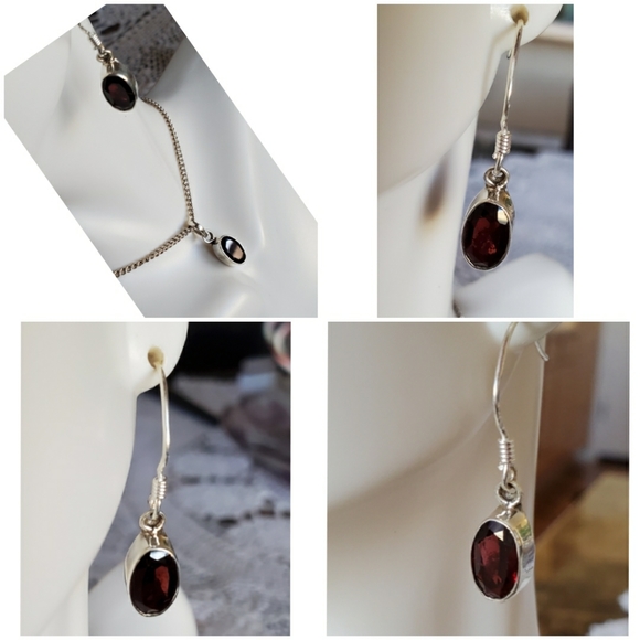 Genuine 1ct Deep Red Garnet Earrings and Pendant Set - Picture 2 of 7